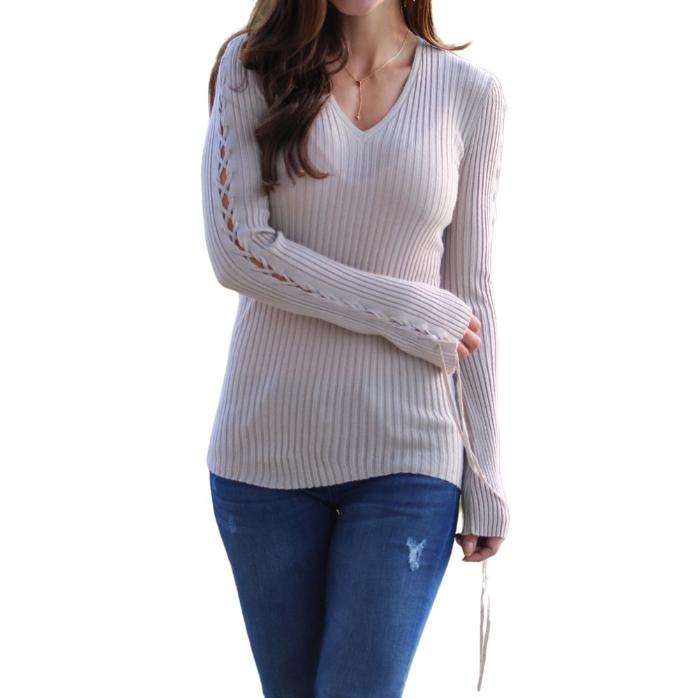 Christopher Fischer | Kayleen | Rib Vneck Lace Slv